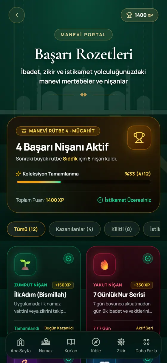 Manevi Rozetler ekranı