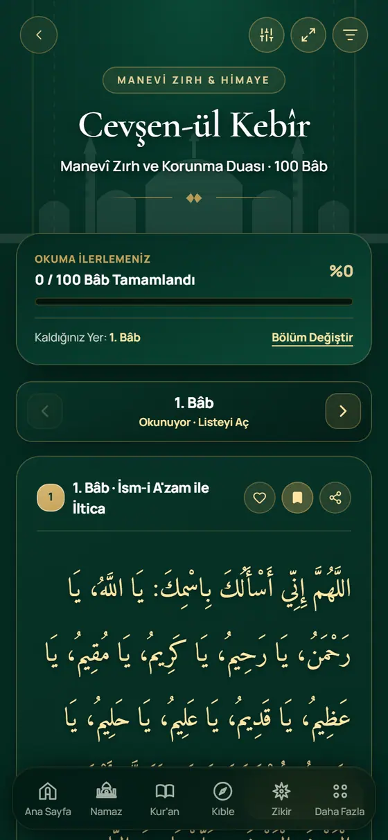 Cevşen-ül Kebîr ekranı