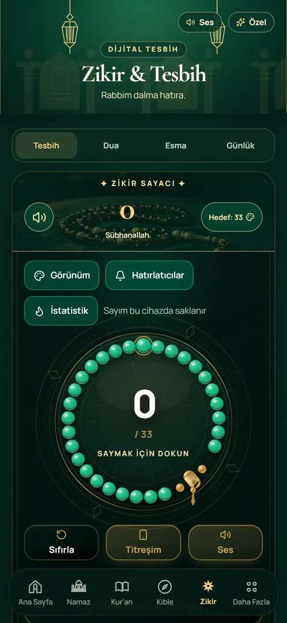 Zikir sayacı ekranı