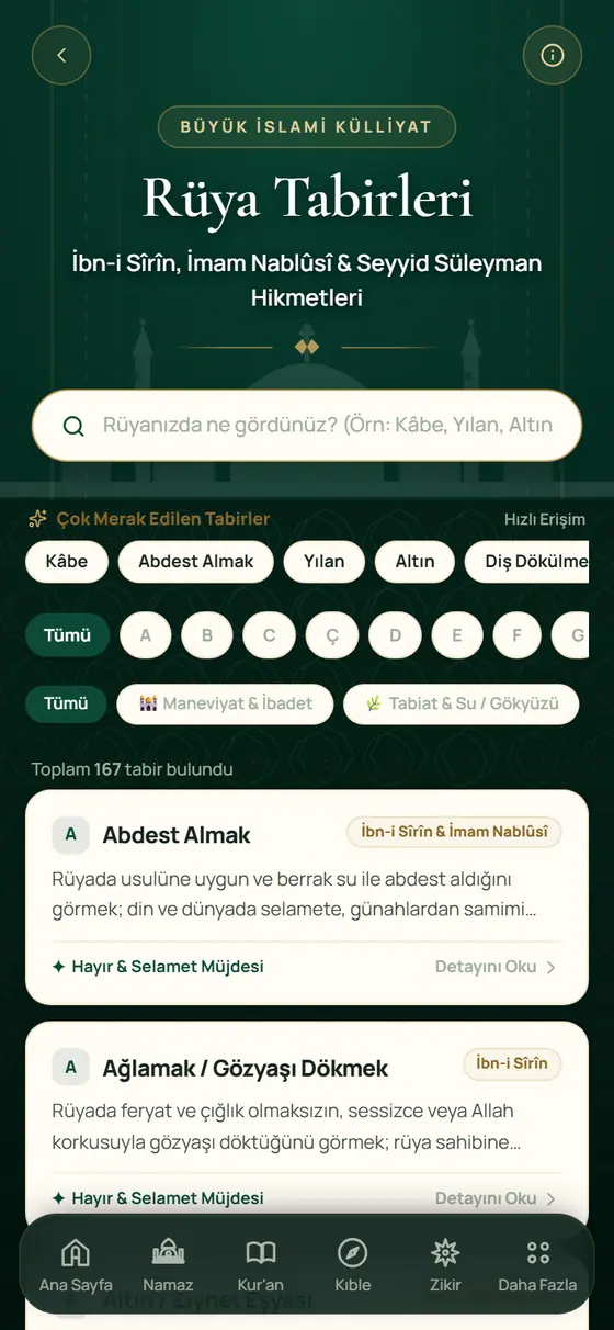 Rüya Tabirleri ekranı