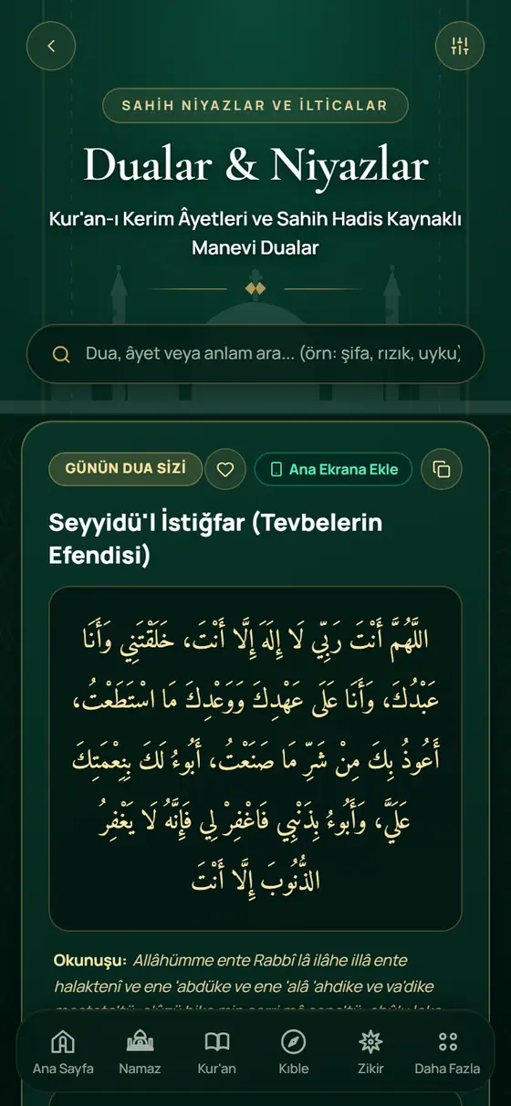 Dualar & Zikir Kütüphanesi ekranı
