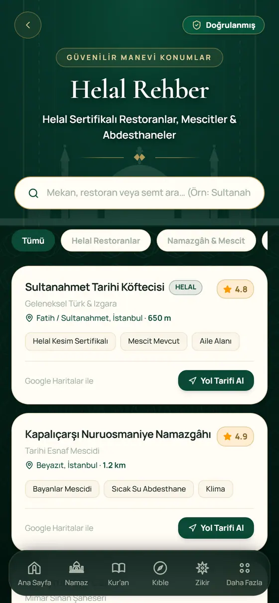 Helal Yaşam Rehberi ekranı
