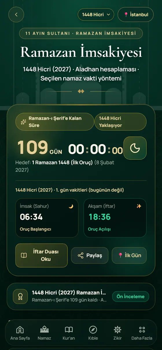 Ramazan İmsakiyesi ekranı