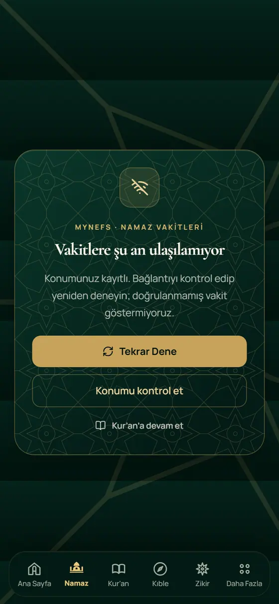 Namaz vakitleri ekranı