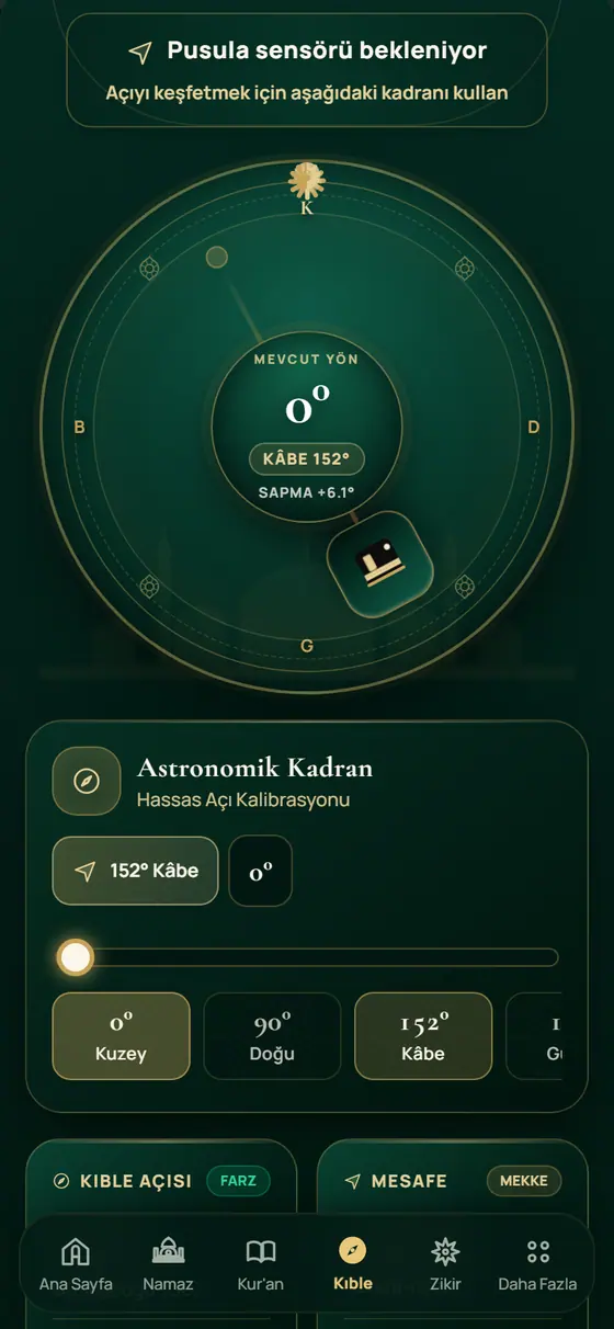 Kıble pusulası ekranı