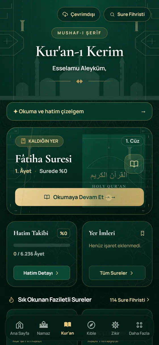 Kur'an-ı Kerim okuma ekranı