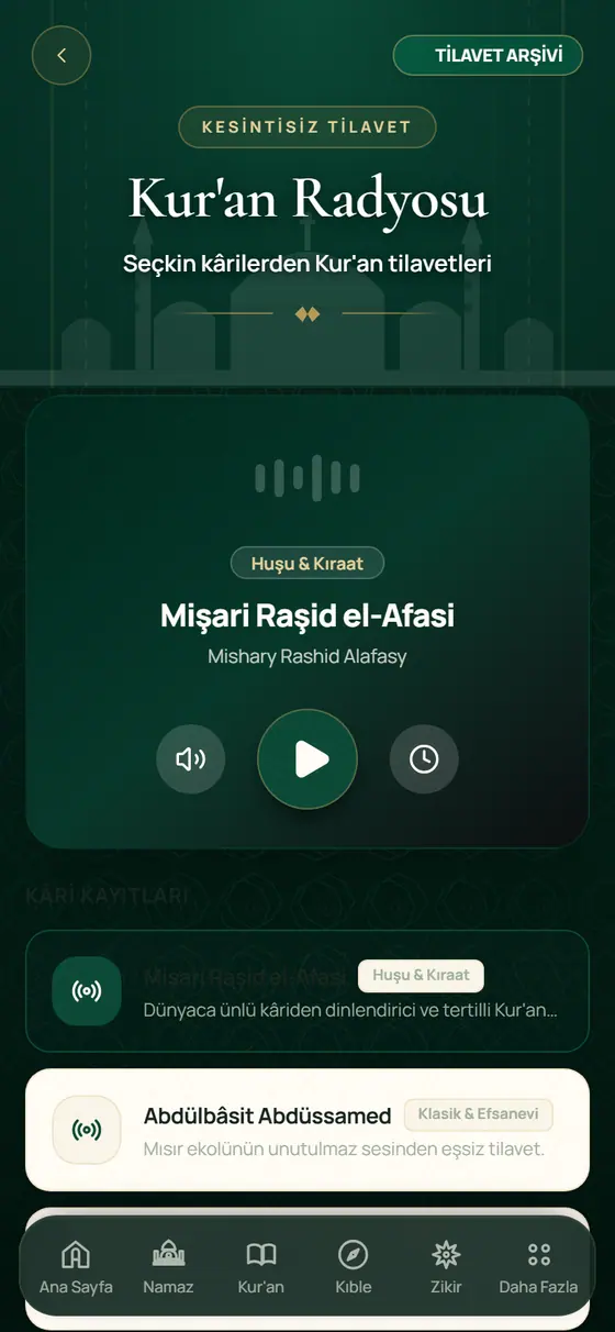 Kur'an Radyosu ekranı