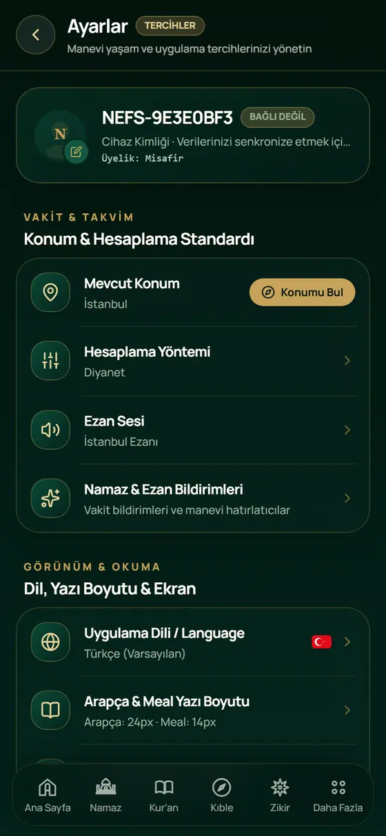 Ayarlar ekranı
