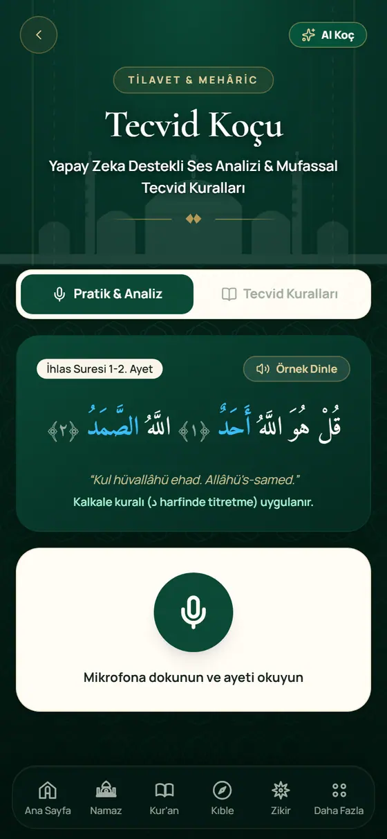 Tecvid Rehberi ekranı
